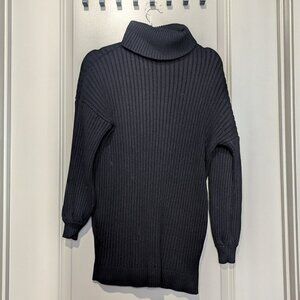 COPY - Oversized Turtleneck Long Sleeve Chunky Knit Pullover Sweater Dress, Bla…